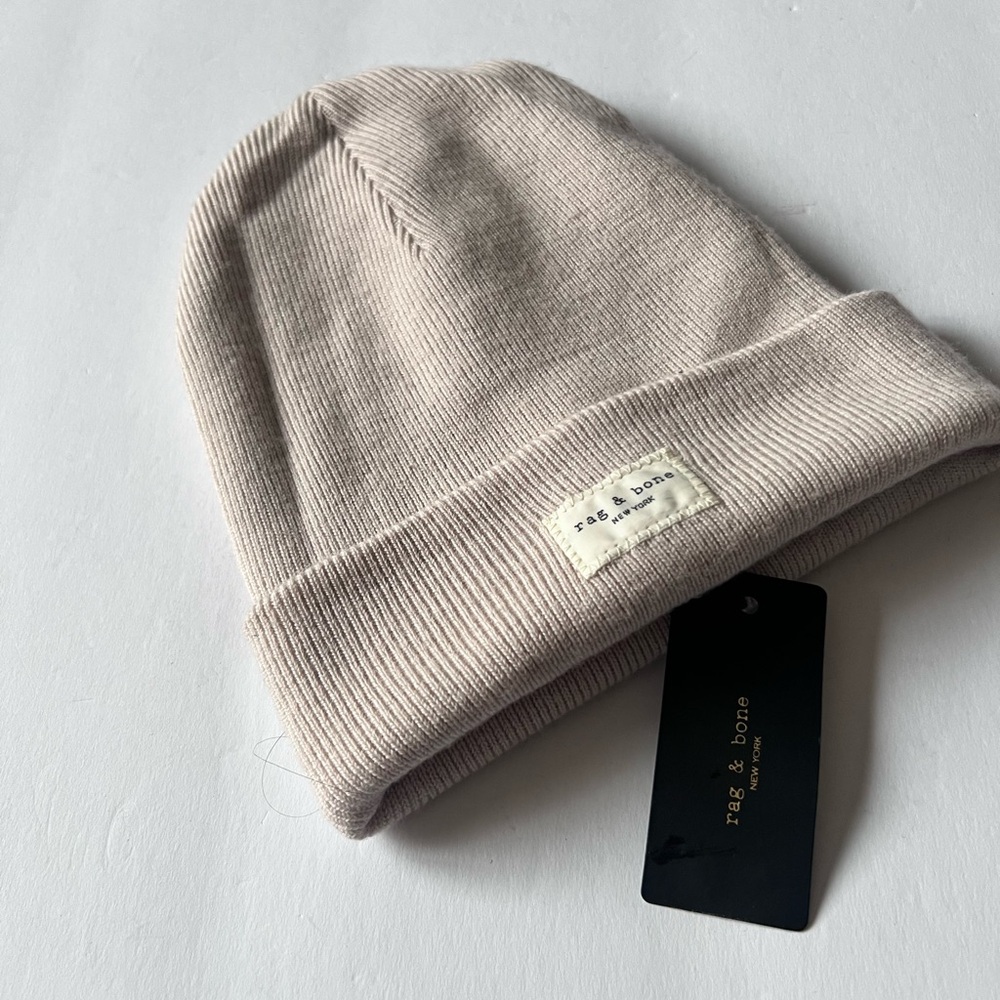 RAG AND BONE MERINO WOOL ADDISON RIB KNIT BEANIE IN TURTLEDOVE OS UNISEX NWT - Picture 15 of 15